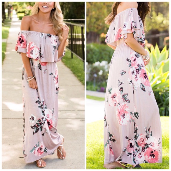 1 LEFT • Floral Off Shoulder Maxi Dress - Picture 2 of 6